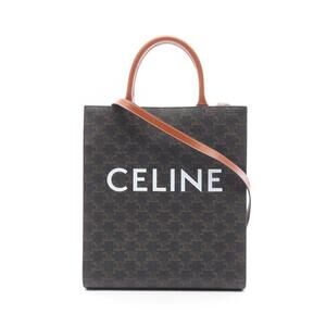 Celine Vertical Cabas Triomphe Tote Bag Canvas Leather Black Brown